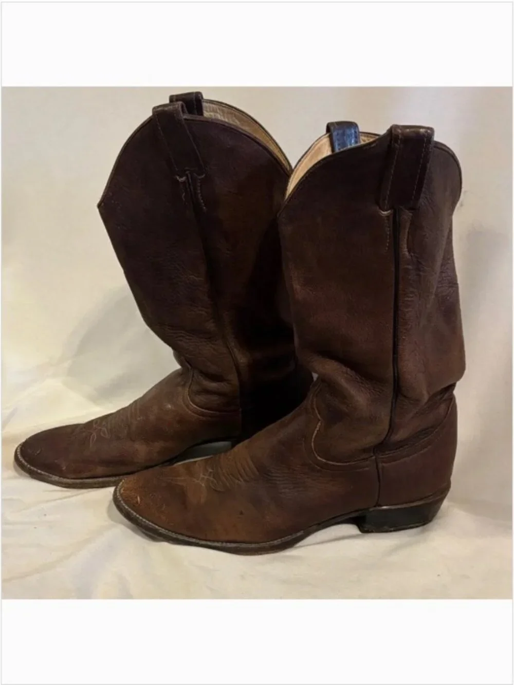 LARRY MAHAN Men Brown LEATHER COWBOY WESTERN BOOTS Size 10